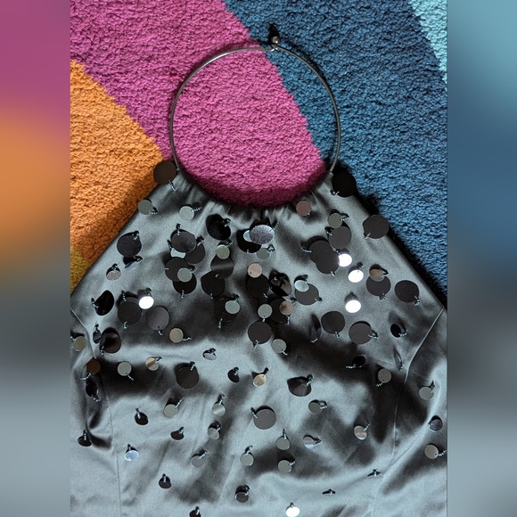 H&M Black Sequin Satin Dress Y2K Style - Picture 4 of 15